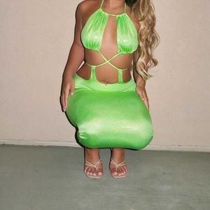 Metallic Green Maxi Dress, Sz. Small  [Brand New!!]